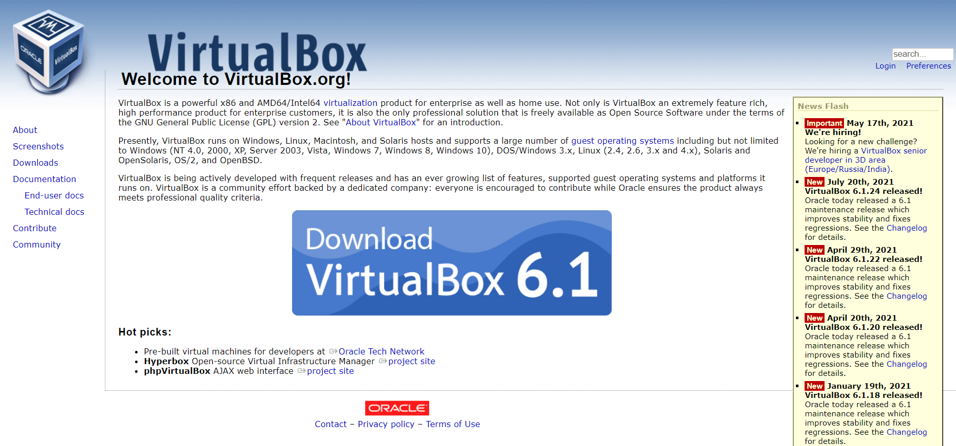 VirtualBox 下载页